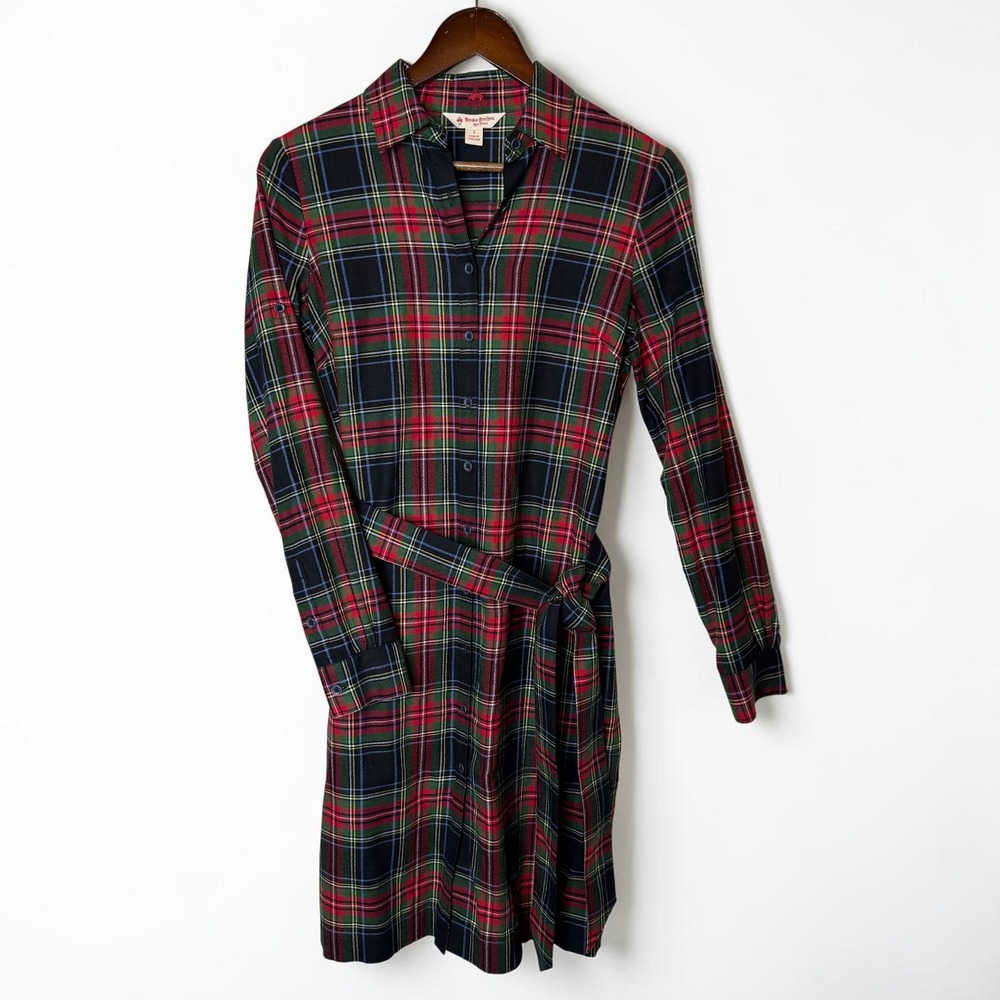 Brooks Brothers Red Fleece Tartan Plaid Shirt Dress Belted with Pockets size 2